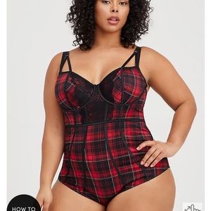 NWT TORRID Red Tartan Plaid Strappy Lace Bodysuit 4